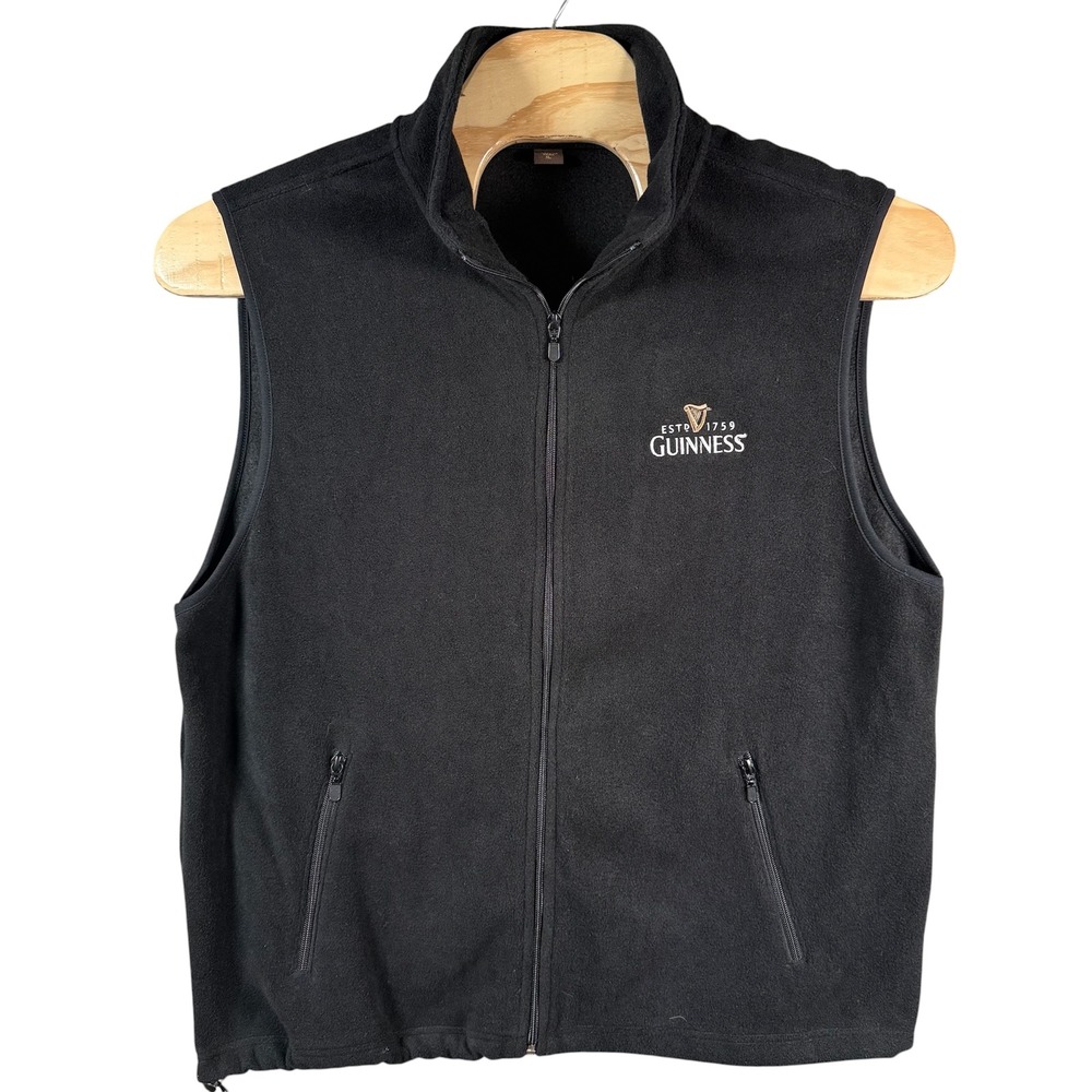 Harriton Guinness Fleece Vest Mens XL Black Full Zip Embroidered Logo Beer Irish